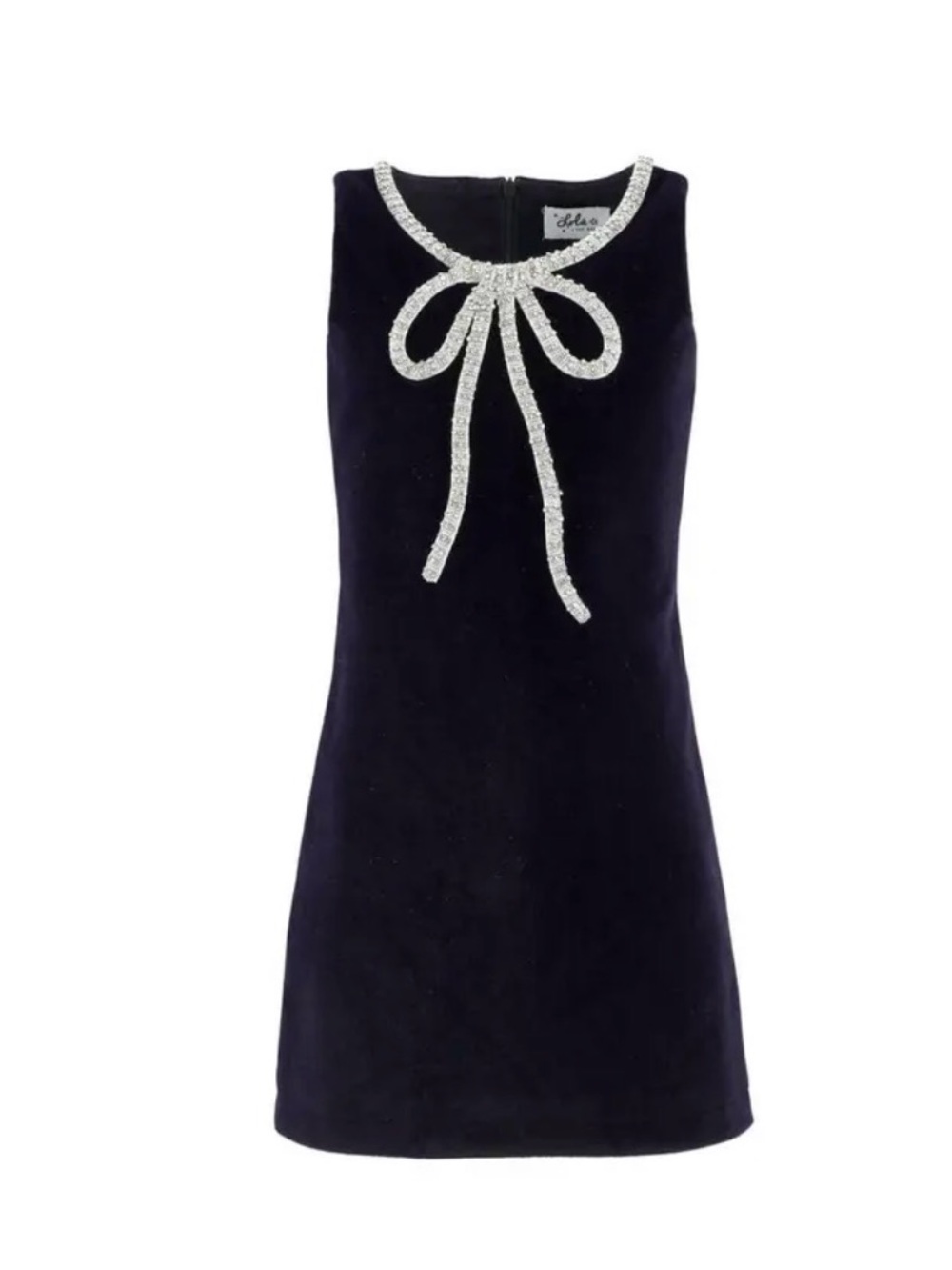 Lola & The Boys Blue Velvet Jewel Bow Dress